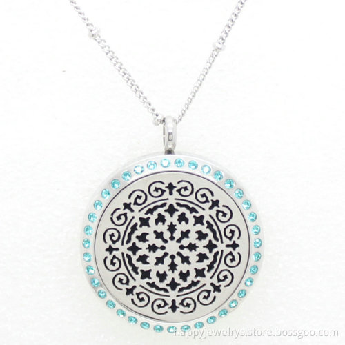 Jenia Stainless Steel Aromatherapy Essential Oil Diffuser Flower Cameo Pendant Locket Necklace